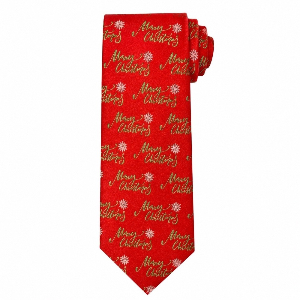 Holiday Traditions Necktie Mens Red Merry Christmas Snowflakes Tie Hallmark